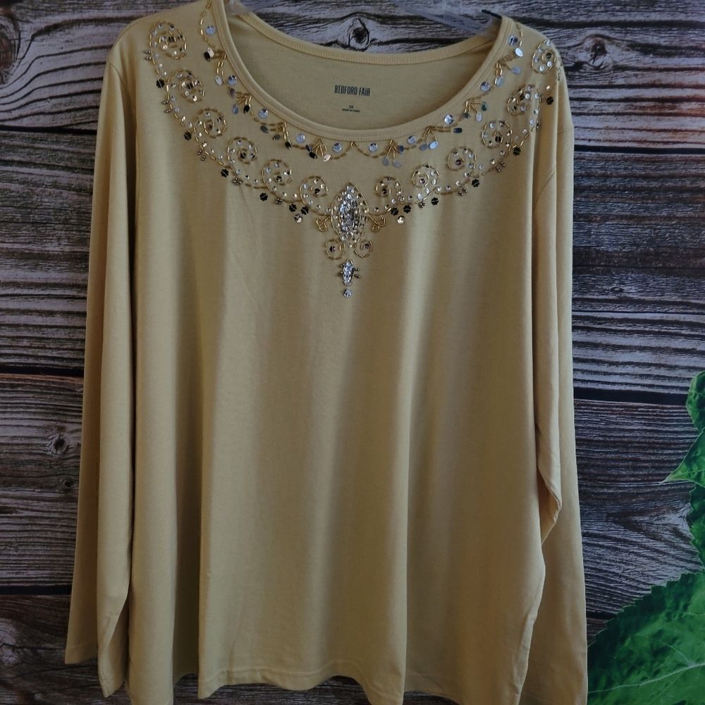 "Bedford Fair " Woman's Pullover Long Sleeve Top Size: 3XL,  Tuscan sun NWOT
